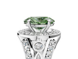 Platinum Fancy Green Oval Cut Diamond Halo Ring with Split Shank and Bezel Accents and Four-Prong Setting_11