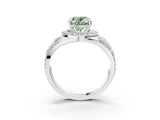Platinum Fancy Green Oval Cut Diamond Halo Ring with Split Shank and Bezel Accents and Four-Prong Setting_9