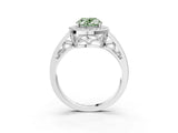 Platinum Fancy Green Oval Cut Diamond Halo Ring with Split Shank and Bezel Accents and Prong Setting_15