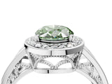 Platinum Fancy Green Oval Cut Diamond Halo Ring with Split Shank and Bezel Accents and Prong Setting_16