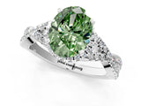Platinum Fancy Green Oval Cut Diamond  Halo Twist Band Solitaire Prong Setting Ring_13