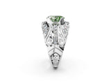 Platinum Fancy Green Oval Cut Diamond Pave Art Deco Split Shank Ring with Four-Prong Setting_14