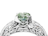 Platinum Fancy Green Oval Cut Diamond Pave Art Deco Split Shank Ring with Four-Prong Setting_16