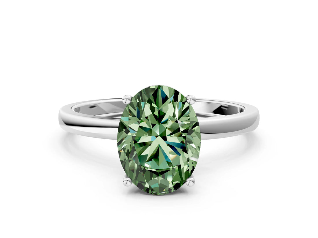 Platinum Fancy Green Oval Cut Diamond Solitaire Ring with Classic Band and Four-Prong Setting_12