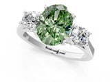 Platinum Fancy Green Oval Cut Diamond Three-Stone Engagement Ring with Prong Setting and Pavé Band_13
