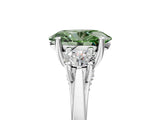Platinum Fancy Green Oval Cut Diamond Three-Stone Engagement Ring with Prong Setting and Pavé Band_17