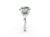Platinum Fancy Green Oval Cut Diamond Three-Stone Halo Ring with Prong Setting and Pavé Accents_14
