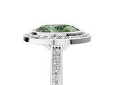 Platinum Fancy Green Oval Cut Halo Bezel Diamond Pave Band Ring_11