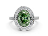 Platinum Fancy Green Oval Cut Halo Bezel Diamond Pave Band Ring_6