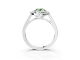 Platinum Fancy Green Oval Cut Halo Bezel Diamond Pave Band Ring_9
