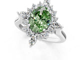 Platinum Fancy Green Oval Cut Halo Diamond Cluster Ring with Marquise and Round Stones on a White Gold Band with Prong Setting_1