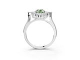 Platinum Fancy Green Oval Cut Halo Diamond Cluster Ring with Marquise and Round Stones on a White Gold Band with Prong Setting_3