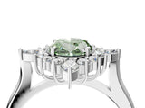 Platinum Fancy Green Oval Cut Halo Diamond Cluster Ring with Marquise and Round Stones on a White Gold Band with Prong Setting_4