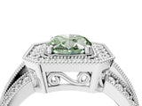 Platinum Fancy Green Oval Cut Halo Diamond Engagement Ring with Pave Split Shank and Four-Prong Setting_10