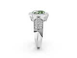 Platinum Fancy Green Oval Cut Halo Diamond Engagement Ring with Pave Split Shank and Four-Prong Setting_8