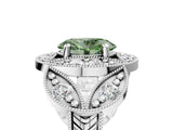 Platinum Fancy Green Oval Cut Halo Milgrain Diamond Engagement Ring with Leaf Band and Four-Prong Setting_17