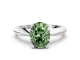 Platinum Fancy Green Oval  Cut Solitaire Engagement Ring with Tapered Band and Four-Prong Setting