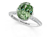 Platinum Fancy Green Oval Cut Solitaire Split Shank Pave Diamond Engagement Ring with Four-Prong Setting_7