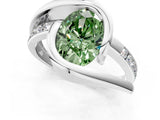 Platinum Fancy Green Oval Cut Solitaire Tension-Set Diamond Split Shank Ring_7