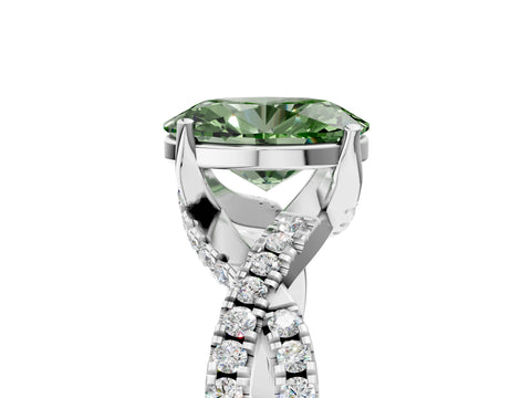 Platinum Fancy Green Oval Cut Solitaire Twist Pave Diamond Engagement Ring with Prong Setting_47
