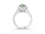 Platinum Fancy Green Oval  Halo Diamond Floral Split Shank Engagement Ring 4