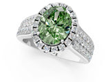 Platinum Fancy Green Oval  Halo Round Diamond Pave Band with Prong Setting 1