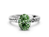 Platinum Fancy Green Oval  Solitaire Diamond Engagement Ring with XO Engraved Band and Four-Prong Setting 1