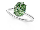 Platinum Fancy Green Oval  Solitaire Diamond Ring with a Classic Band and Four-Prong Setting 2