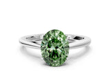 Platinum Fancy Green Oval  Solitaire Engagement Ring with Four-Prong Setting and Classic Band 1