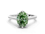 Platinum Fancy Green Oval  Solitaire Engagement Ring with Six-Prong Setting and Classic Band