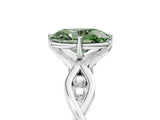Platinum Fancy Green Oval  Solitaire Twist Band with Leaf Prong Setting