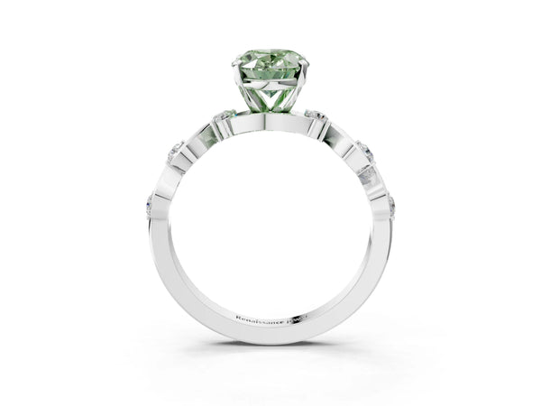 Platinum Fancy Green Oval  Solitaire Twisted Band with Prong Setting