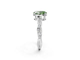 Platinum Fancy Green Oval  Solitaire Twisted Pave Diamond Ring with Four-Prong Setting_8