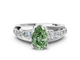 Platinum Fancy Green Pear  Brilliant Solitaire with Side Stones on a Pave Band and Four-Prong Setting_12