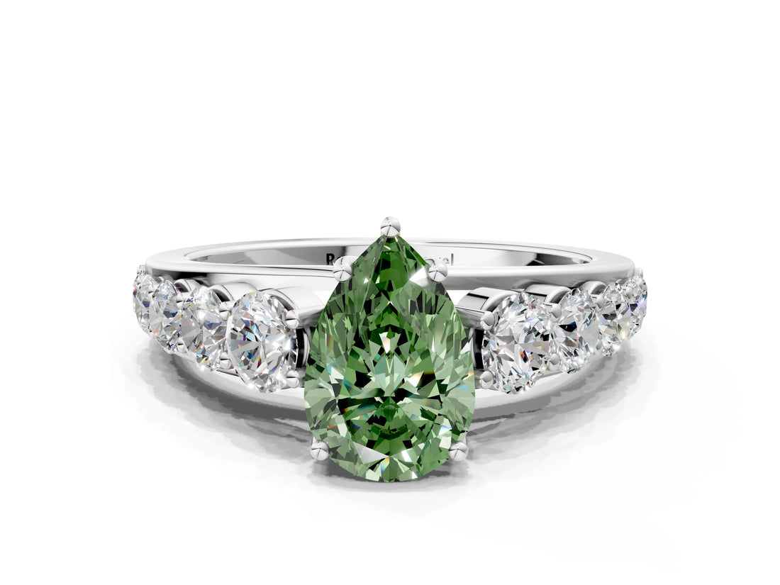 Platinum Fancy Green Pear Cut Brilliant Diamond Pavé Band with Six-Prong Setting_21