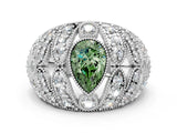 Platinum Fancy Green Pear Cut Brilliant Halo Pave Diamond Milgrain Ring_6
