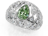 Platinum Fancy Green Pear Cut Brilliant Halo Pave Diamond Milgrain Ring_7