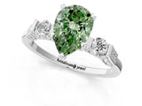 Platinum Fancy Green Pear Cut Brilliant Three-Stone Pave Band with Four-Prong Setting_7