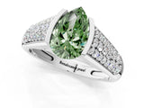 Platinum Fancy Green Pear Cut Cut Diamond Channel Set Pave Band with Tension Prong Setting_13