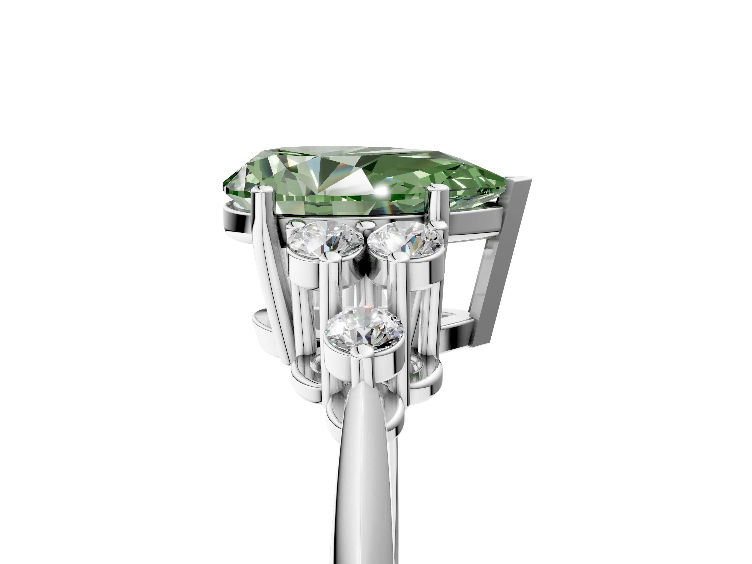 Platinum Fancy Green Pear Cut Cut Diamond Cluster Ring with Solitaire Band and Four-Prong Setting_31