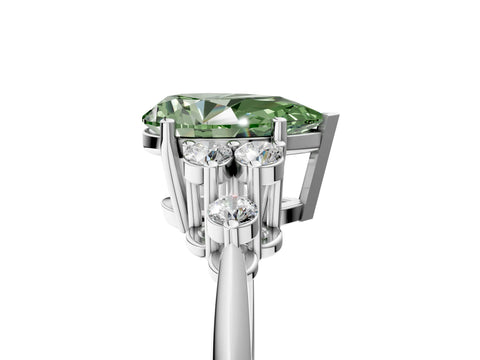 Platinum Fancy Green Pear Cut Cut Diamond Cluster Ring with Solitaire Band and Four-Prong Setting_31