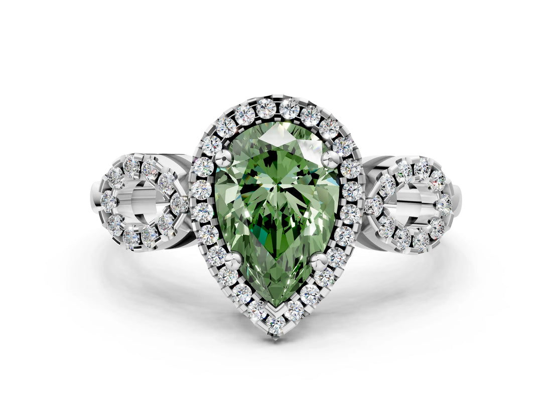 Platinum Fancy Green Pear Cut Cut Halo Diamond Infinity Band with Four-Prong Setting_12