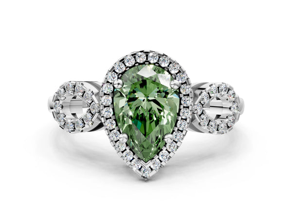 Platinum Pear-Shaped Pave Infinity Halo Engagement Ring Setting for Fancy Green Center