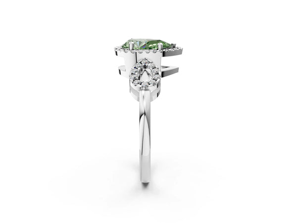 Platinum Pear-Shaped Pave Infinity Halo Engagement Ring Setting for Fancy Green Center