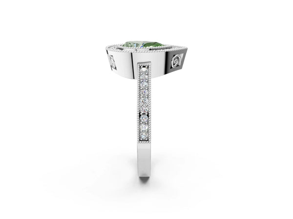 Platinum Pear-Shaped Double Milgrain Halo Engagement Ring Setting for Fancy Green Center