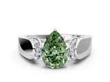 Platinum Fancy Green Pear Cut Diamond Channel Set Solitaire Ring with Four-Prong Setting_106