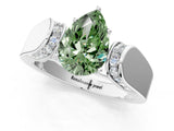 Platinum Fancy Green Pear Cut Diamond Channel Set Solitaire Ring with Four-Prong Setting_107