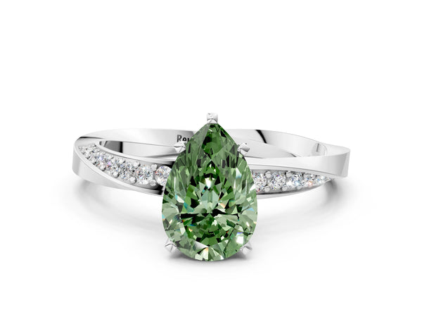 Platinum Pear-Shaped Engagement Ring Setting for Fancy Green Center with Twisting Accent Band