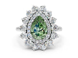 Platinum Fancy Green Pear Cut Diamond Floral Double Halo Engagement Ring with Prong Setting_144