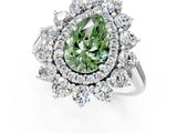 Platinum Fancy Green Pear Cut Diamond Floral Double Halo Engagement Ring with Prong Setting_49